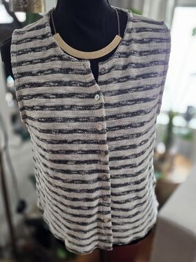 Madewell Black & White Striped Button-Front Tank